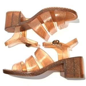 Urban Outfitters Gold Jelly Block Heel Sandals